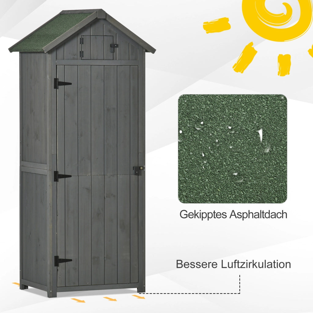 Mobile da giardino con ripiani removibili e finestra in legno grigio 77 × 54,2 × 179 cm