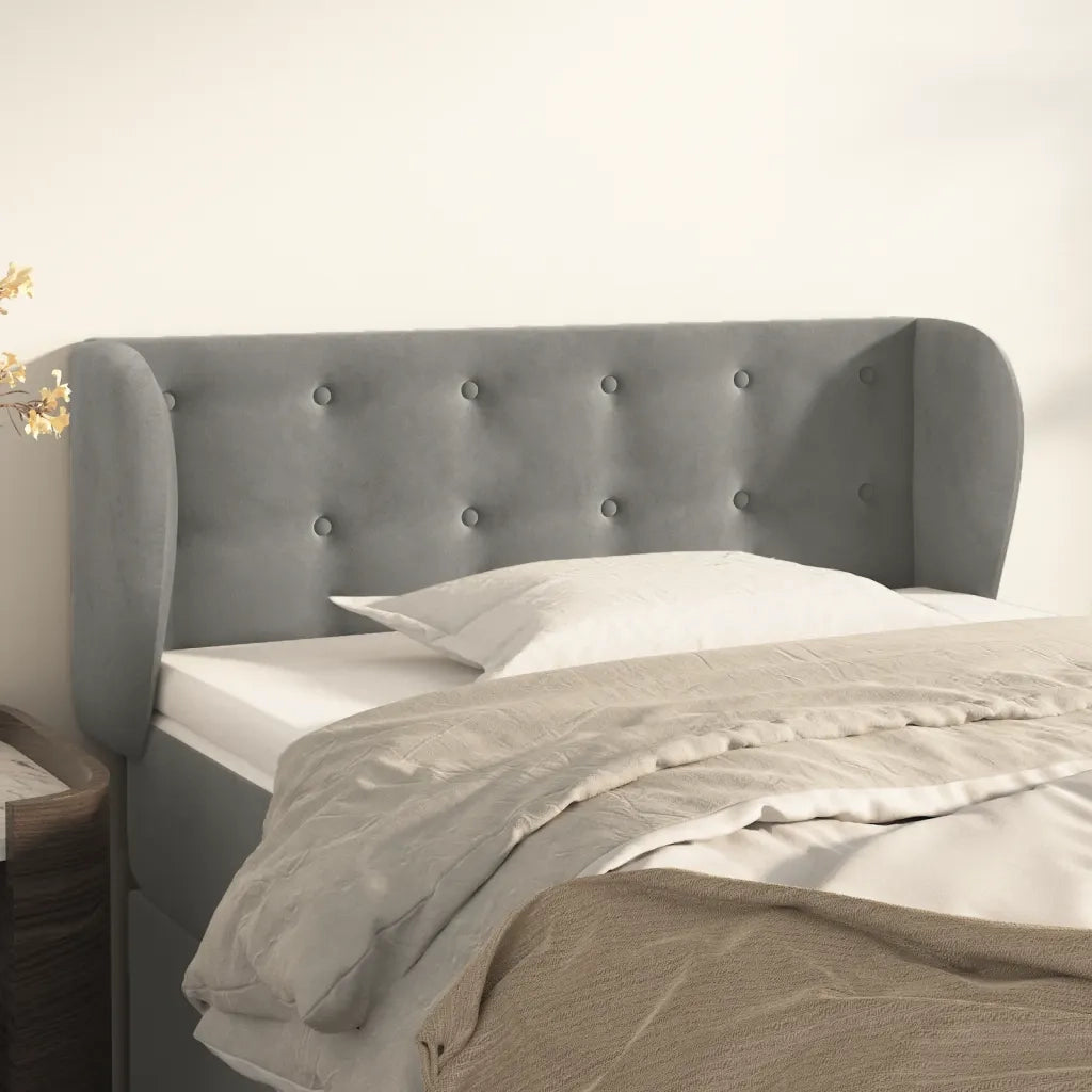 Testiera | Testata ad Orecchio Grigio Chiaro 93x23x78/88 cm in Velluto