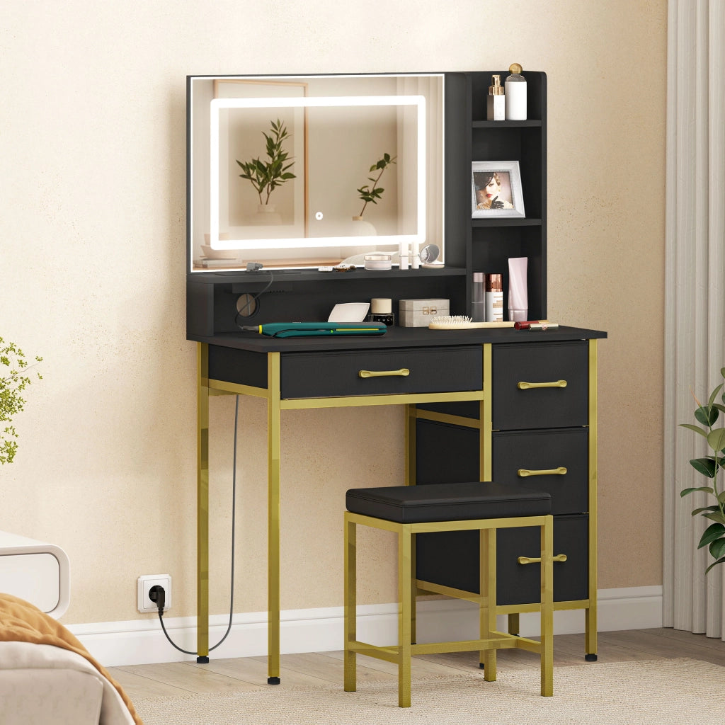 Cassettiera Trucco con Specchio e Luci LED ¨C Minimal ¨C Nero