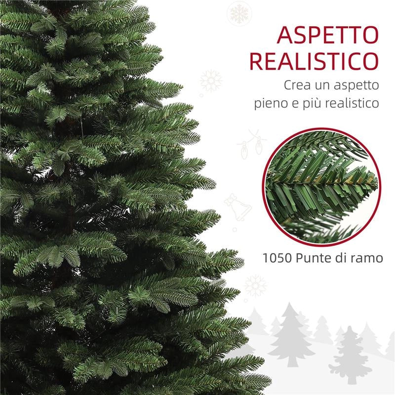 ALBERO DI NATALE IN PLASTICA CON 1050 RAMI E BASE PIEGHEVOLE IN ACCIAIO Ø 120X180 CM VERDE