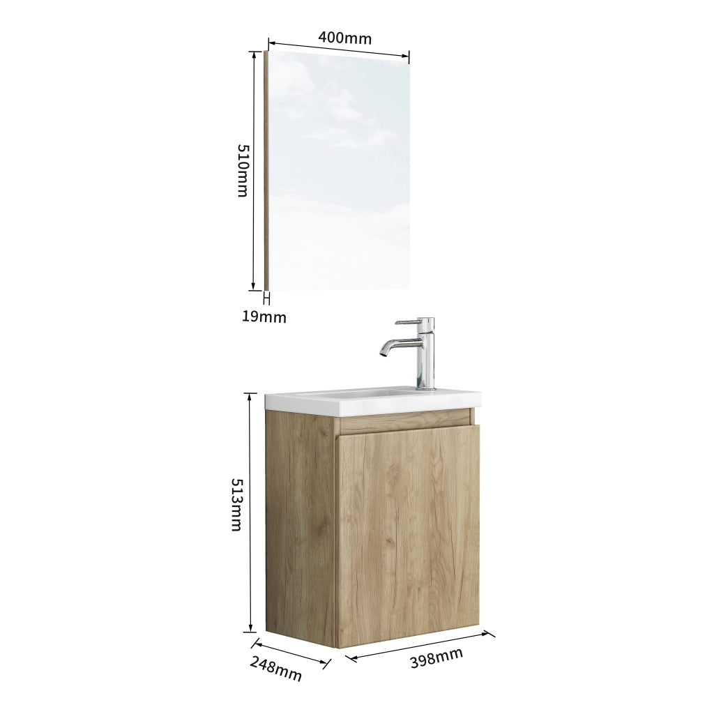 Mobile da bagno con lavabo e specchio - per bagno - in MDF - 45×34×58 cm - rovere