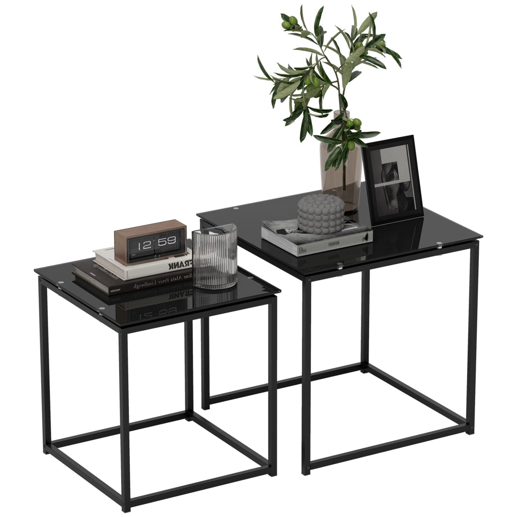 Set di tavolini da salotto ¨C zephmum ¨C nero vetro temperato 50x50x50