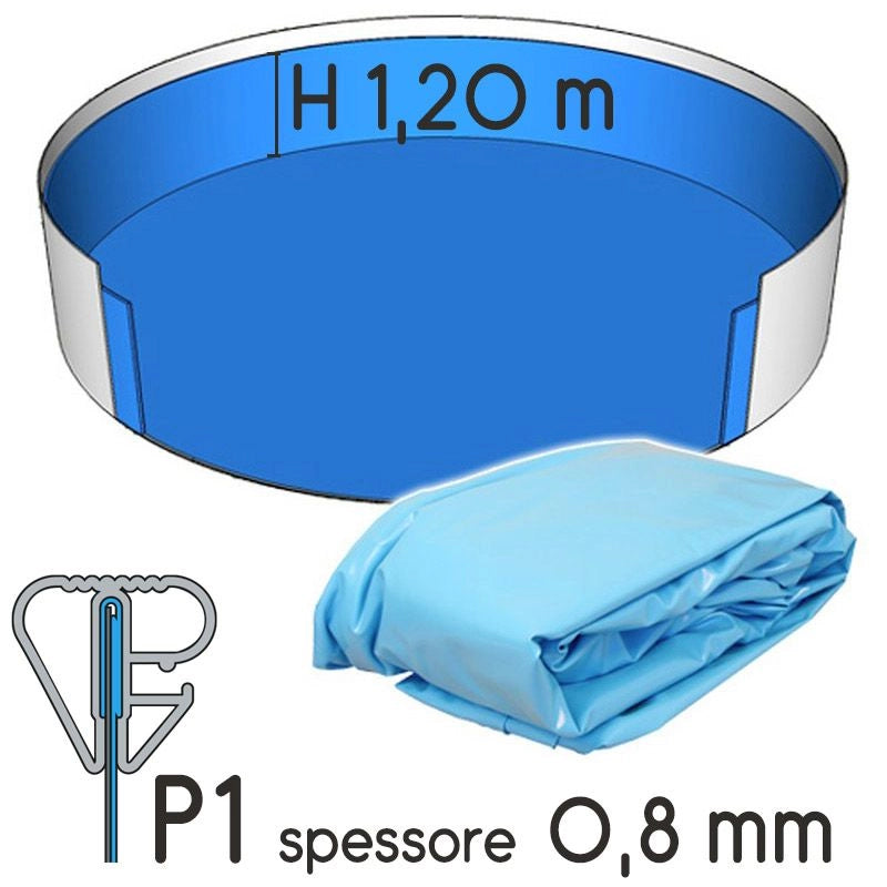 Liner Per Piscina A Forma Circolare  3,20 X H. 1,50 M Azzurro - Attacco P3 - Spessore 0,80 Mm Colore: Azzurro, Altezza: 1.20 m, Tipo attacco: P1