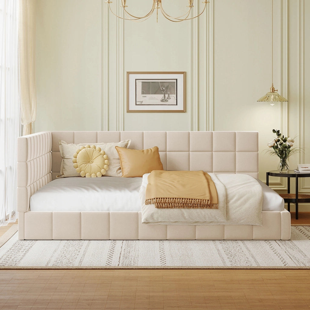 Letto imbottito 140x200 - Xylo - Beige, velluto