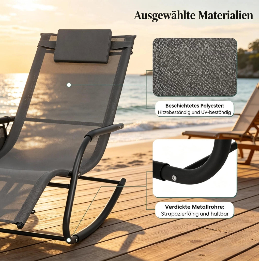 Sdraio da Giardino con Tasche Laterale e Struttura in Metallo, 152x83x62 cm, Colore Grigio