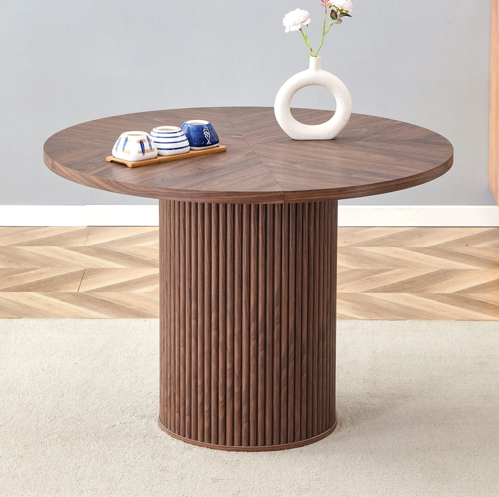 Tavolo da pranzo rotondo in MDF effetto noce Ø100 cm