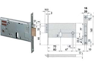 ELETTROSERRATURA DA INFILARE PER FASCE MM.77 H 1445- - mm.70 (14451700) frontale mm.20 - 1 pezzi CISA