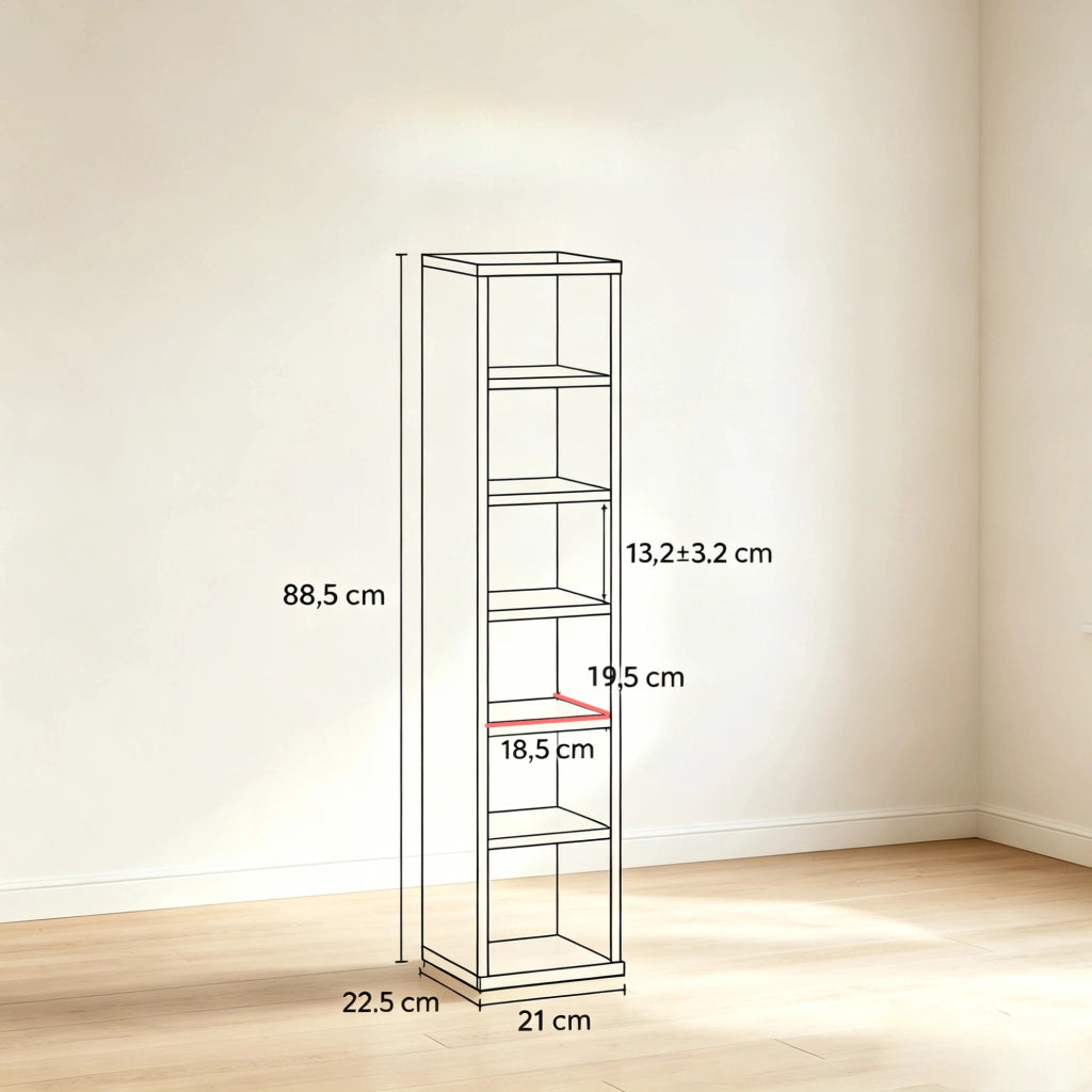 Set di 2 armadietti porta CD con colonne a scaffale, 12 scomparti, 21x22,5x88,5 cm, capacità 204 CD, colore rovere