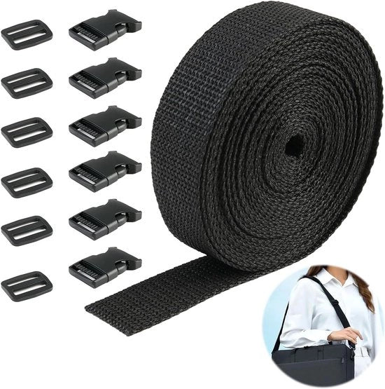 Riemset per animali domestici 6 metri lungo nero 25 mm largo con forti grucce - Per cintura canina e guinzaglio