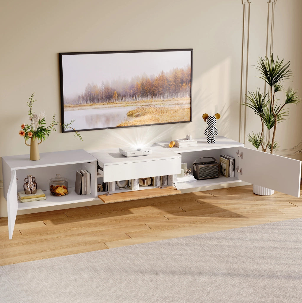 Mobile TV 180x34x30 cm con ripiano estraibile per proiettore in truciolare bianco