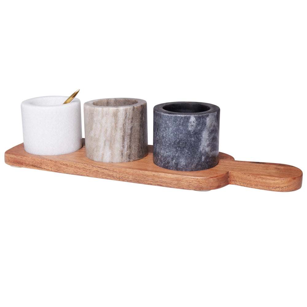 3 ciotole di marmo vassoio da portata multicolore in legno d'acacia chiaro cucchiaini da tè in acciaio inox servizi moderni Accessori da cucina per la sala da pranzo