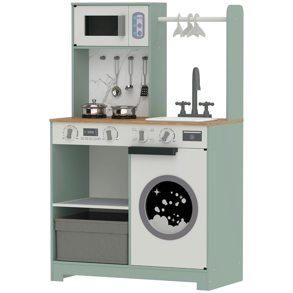 Cucina Giocattolo per Bambini Gioco d'Imitazione con Lavello Microonde e 5 Accessori Verde Pratico per Casa