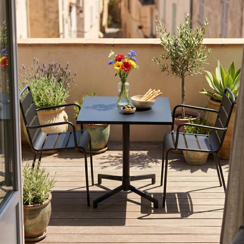 Oviala - Tavolo da 70 cm e 2 sedie da giardino in metallo nero