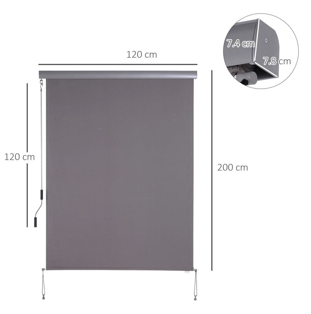 Tenda a rullo verticale 120 x 200 cm per balcone con manovella, protezione dal vento e dalla vista, colore grigio