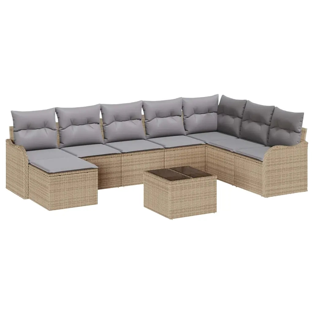 Set Divano da Giardino 9 pcs beige e grigio chiaro Poly Rattan