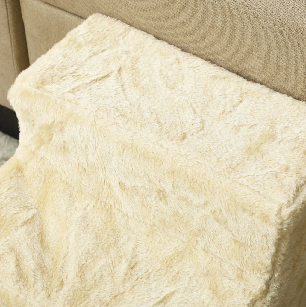 Scaletta per animali 46x35x35 cm beige， 3 gradini in tessuto peluche per letto e divano