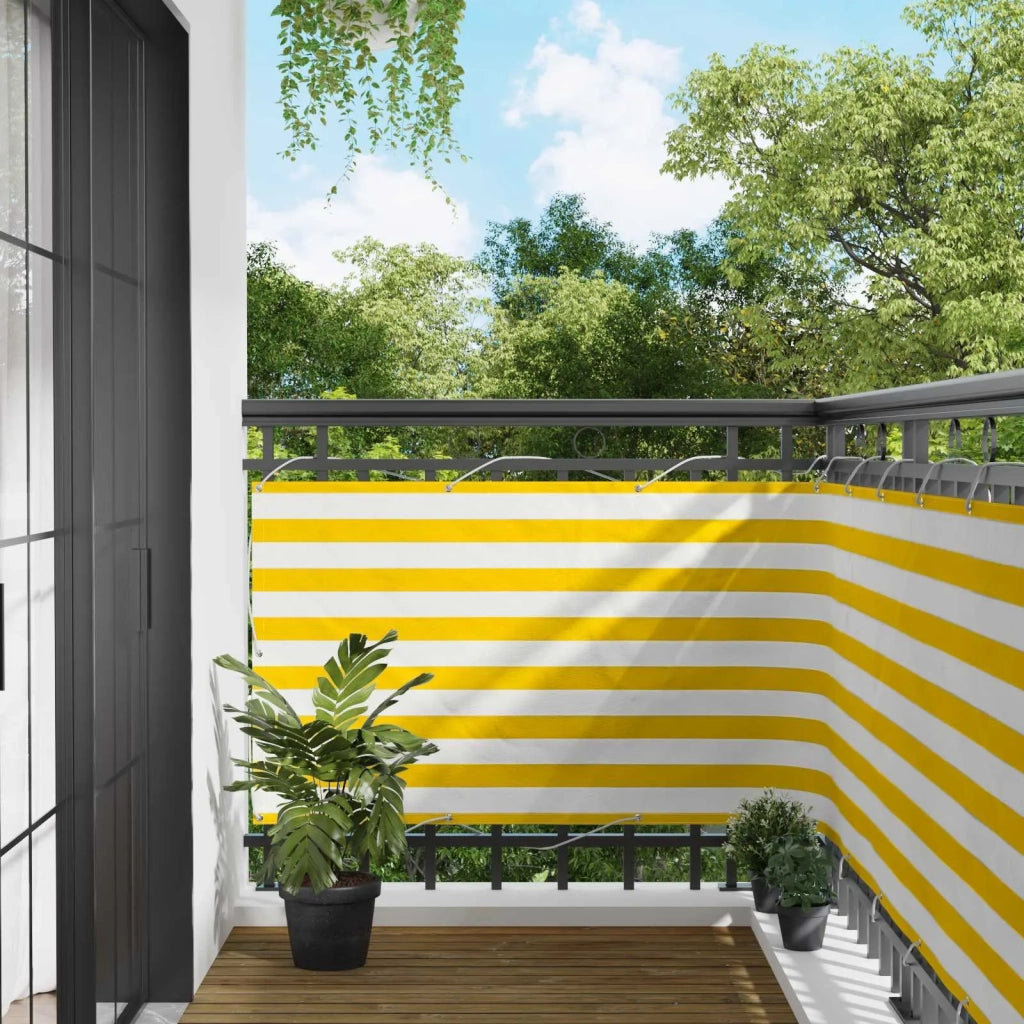 Schermo da balcone | Paravento da Balcone Giallo e Bianco 100 x 400 cm Tessuto Oxford
