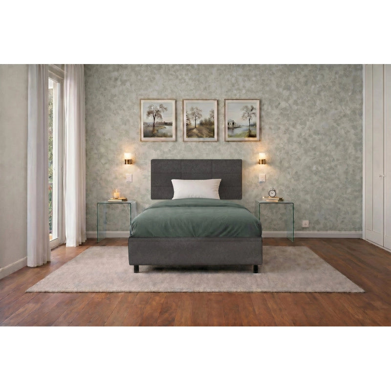 Letto imbottito Singolo 80x190 cm Square - Contenitore,Microfibra,Grigio