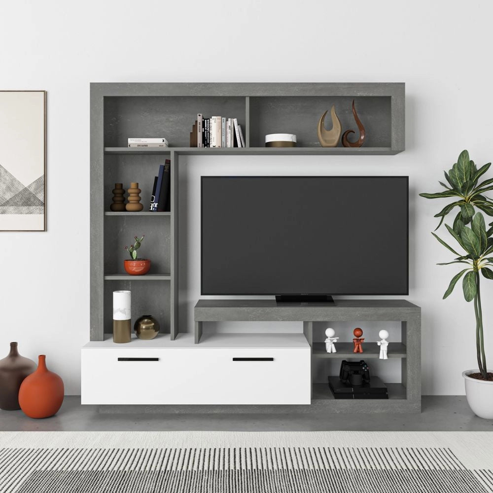 Parete attrezzata Leo 171x42x171 colore cemento bianco