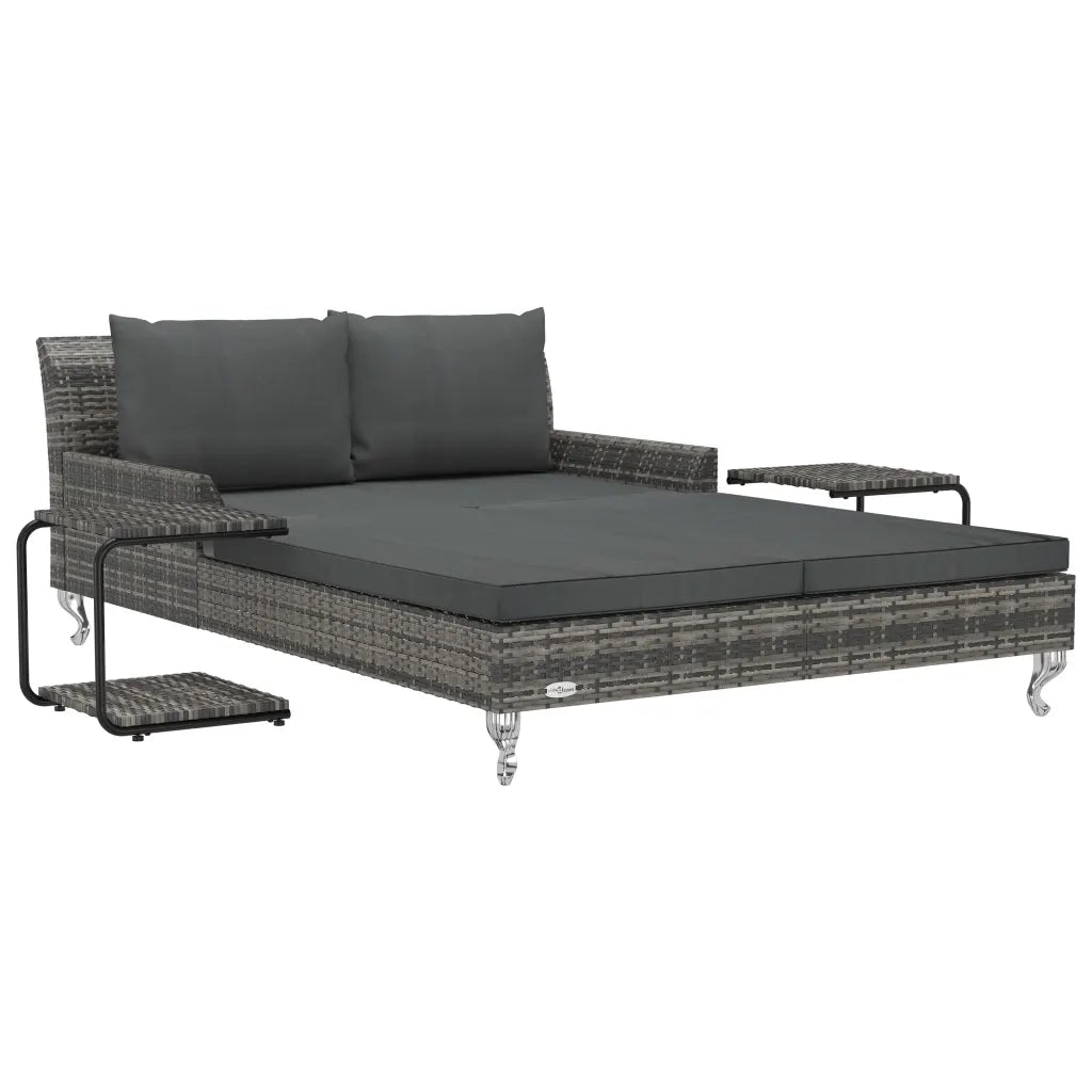 Lettino Prendisole per 2 Persone con Cuscini Polyrattan Grigio 48131