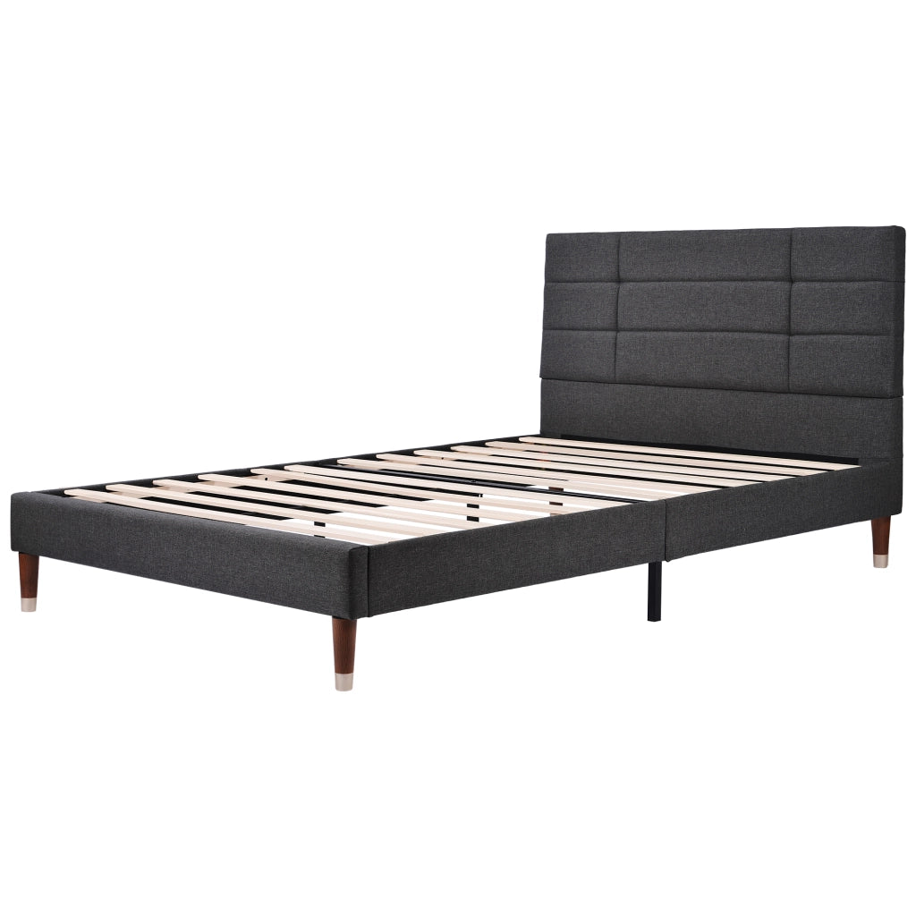 Letto matrimoniale 140x200 cm in tessuto grigio con rete a doghe e materasso 7 zone