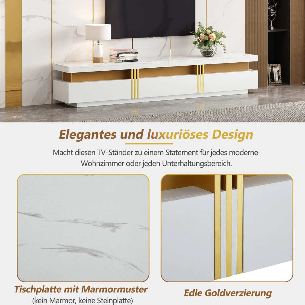 TV MOBILE TV 200 x 40 x 42 cm Bianco in Truciolare con 3 cassetti e foro passacavi