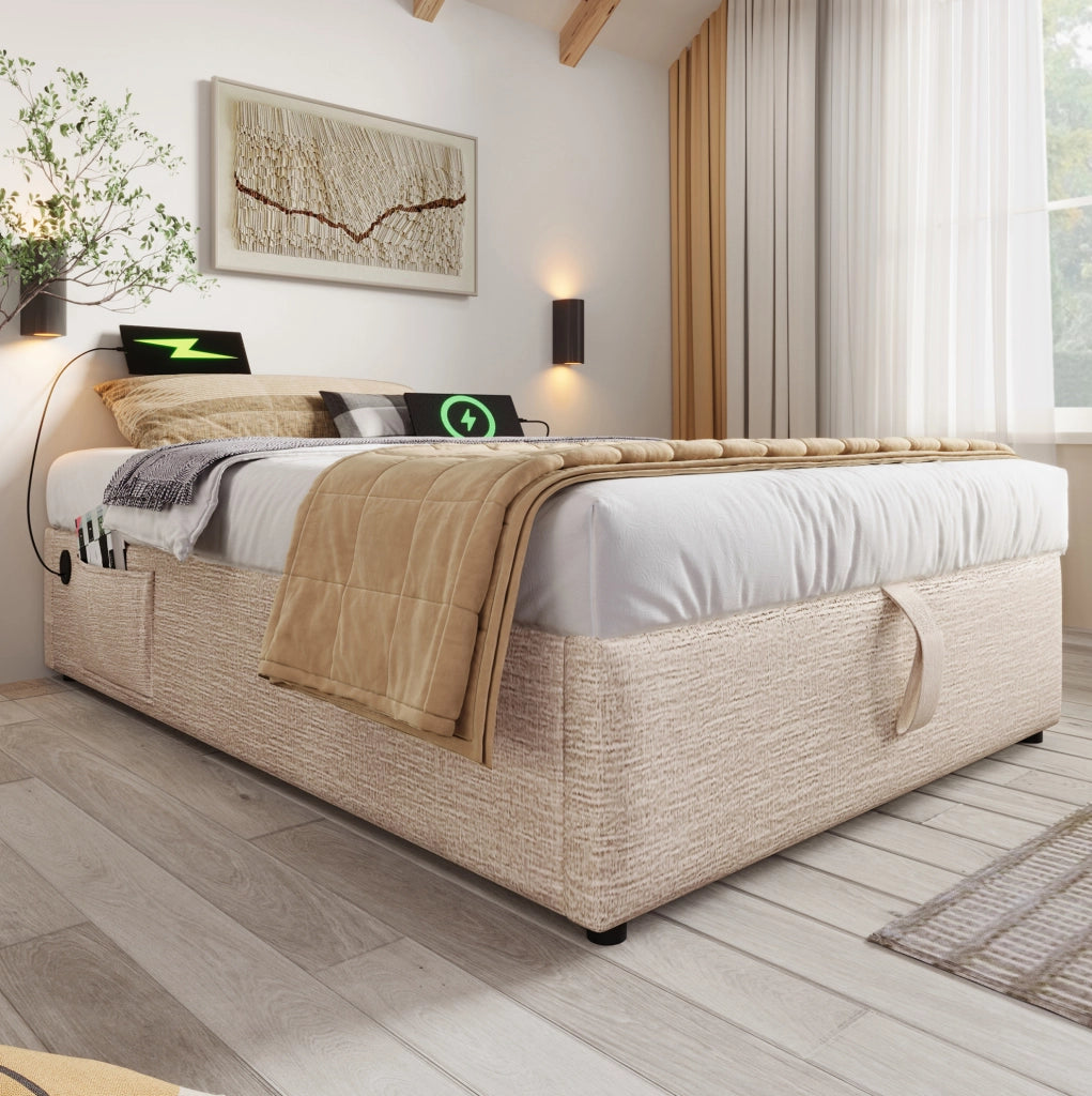 Letto contenitore 90 x 200 cm con ricarica USB e Type-C