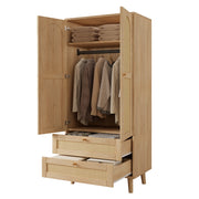 Armadio con 2 ante, appendiabiti, ripiani e 2 cassetti per camera, in MDF naturale, 80 × 50 × 180 cm