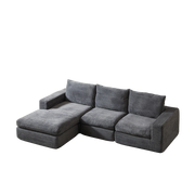 Divano angolare reversibile modulare con chaise longue e 3 cuscini in velluto a coste grigio scuro