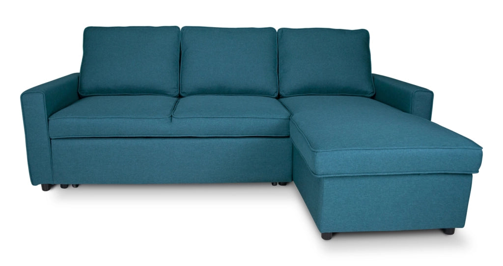 Divano letto angolare con contenitore, divano con chaise longue blu petrolio - Kennedy - DL-KE27CL