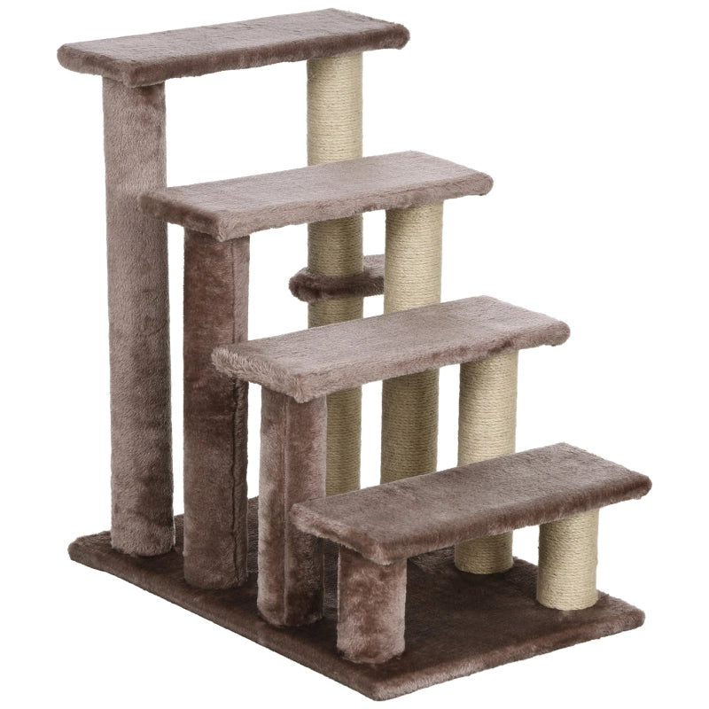 Scala per gatti con tiragraffi in corda di juta e pallina marrone in legno 60 × 40 × 64 cm