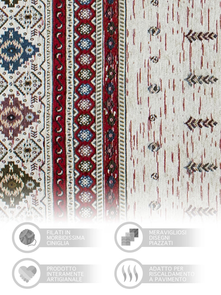 Tappeto Arredo Moderno Morbido in Ciniglia Ingresso Antiscivolo Prodotto Italiano  Soggiorno Camera Salotto Disegni Piazzati Cotone Varie Misure Grande Loom/Rosso - 160x240 cm