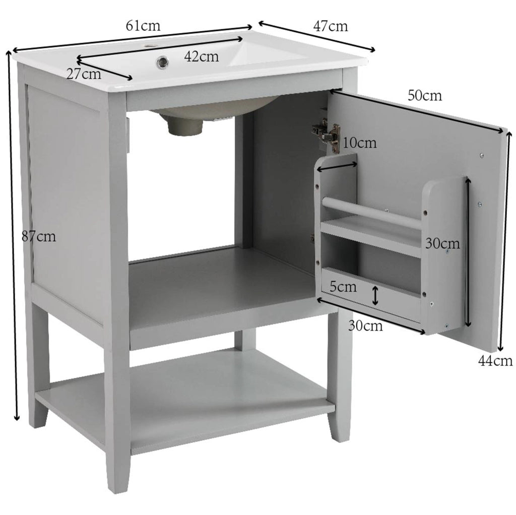 Mobile bagno con lavandino in ceramica 61 cm, grigio