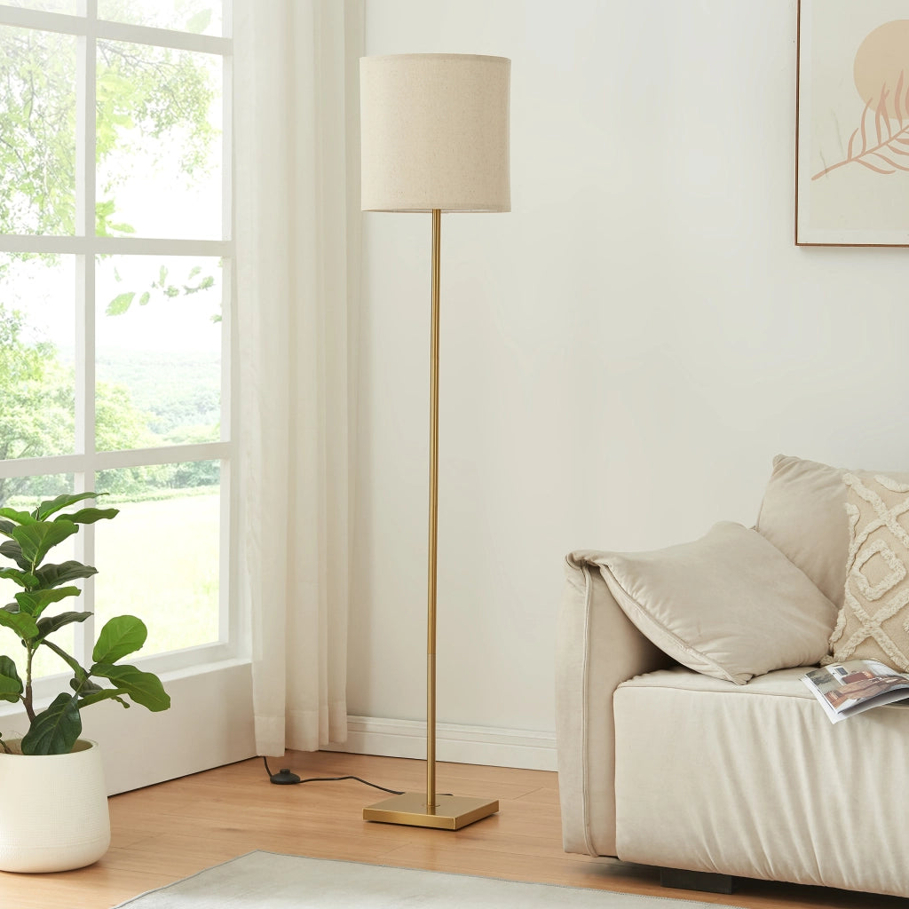 Lampada da Terra Fildholm con Paralume Cilindrico Piantana Alta 157 cm Effetto Ottone / color Lino lux.pro