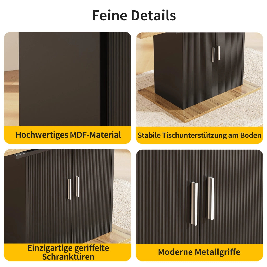 Tavolo allungabile da pranzo con mobile contenitore e ripiani regolabili in MDF nero 110 × 70 × 76 cm