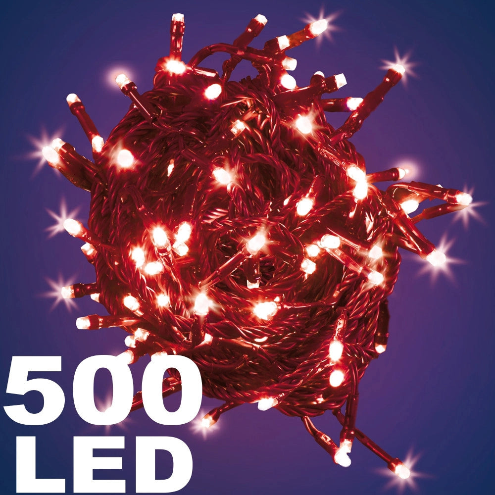 Trade Shop - Catena Luminosa 500 Luci Led Lucciole Colore Rosso Con Controller Uso Interno -