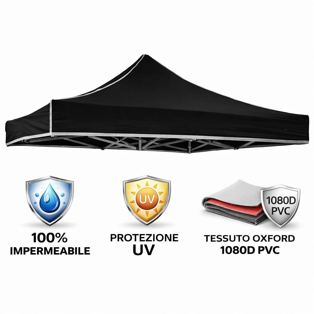 Gazebo richiudibile pieghevole 3 X 3 Nero ricoperto in PVC impermeabile