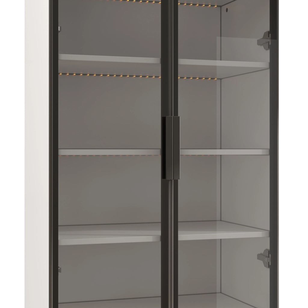 Vetrina con LED multicolore e 2 ante, ripiani espositivi e vano chiuso per soggiorno, bianca, 60 × 40 × 160 cm