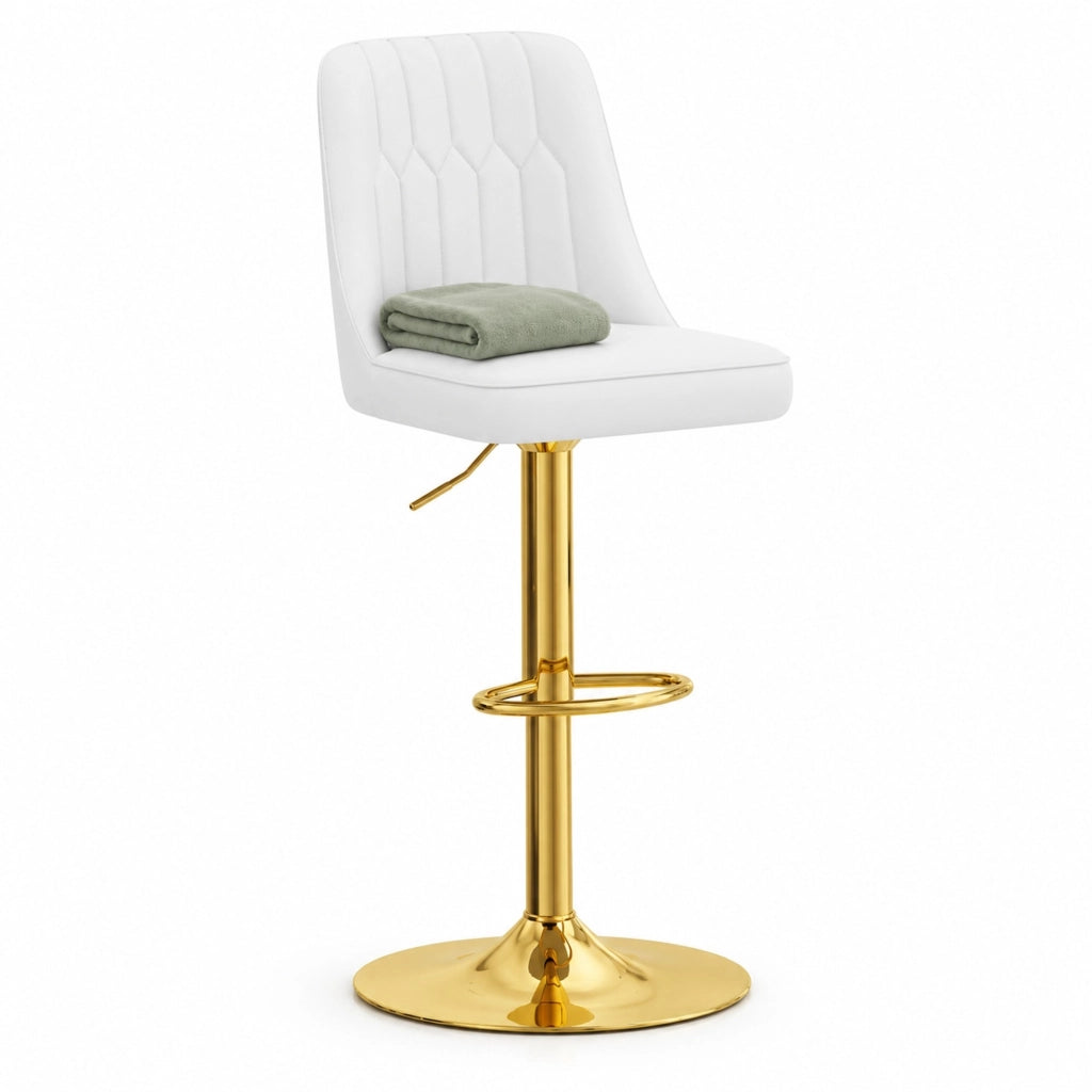 Set 2 sgabelli da bar regolabili e girevoli 360° in PU bianco e metallo dorato HOMVRA