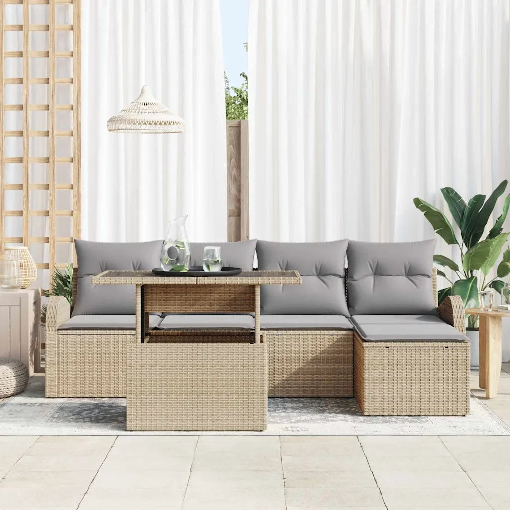 Set Divano da Giardino con cuscino 6 pcs Beige polyrattan