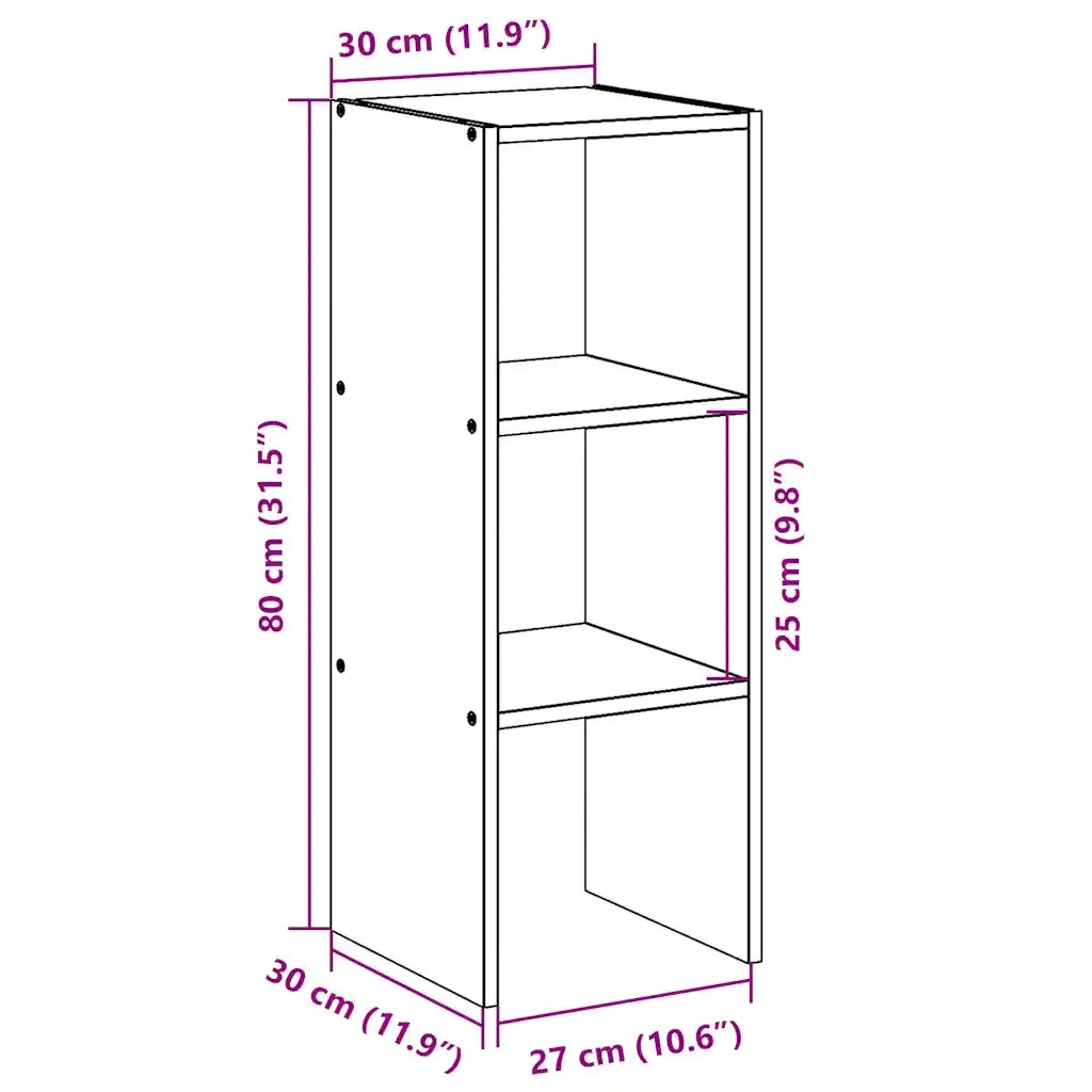 Libreria Impilabili-Scaffale per Libri-Mobile di Stoccaggio Grigio Cemento 30x30x80cm Legno Multistrato