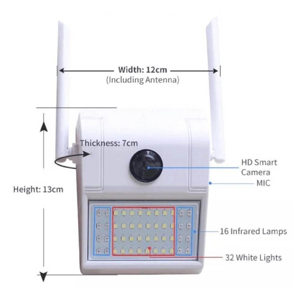 Trade Shop - Ip Camera Wifi Esterno 3mp 1080p Led Lampada Solare Ip66 Telecamera Cam Microsd -