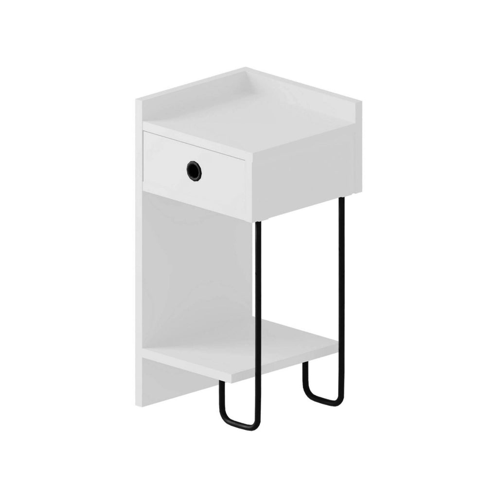 Cedro, Comodino 2 Ripiani, 32x30x61h cm Bianco