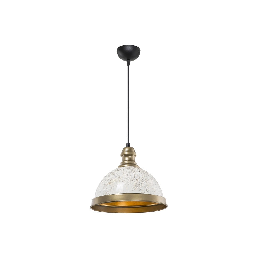 Lampada a sospensione con paralume metallo bianco e dettagli oro Astek ASZ1636