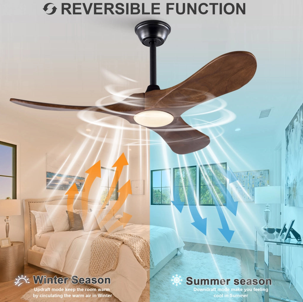 VENTILATORE DA SOFFITTO con Luce LED 107 cm Legno Massello Noce Nero