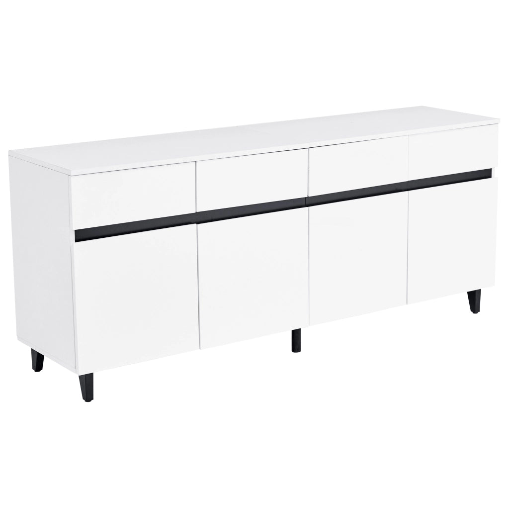 Sideboard 160x40x68 cm con 4 cassetti e ripiani regolabili in truciolare bianco
