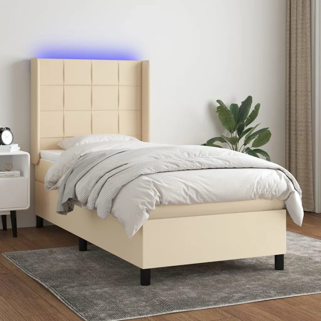 Letto a Molle con Materasso e LED Crema 80x200 cm in Tessuto