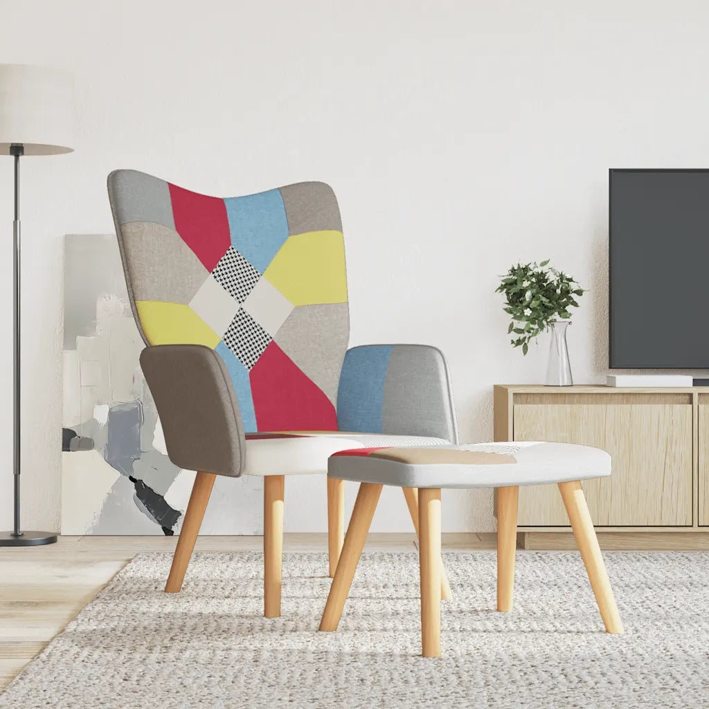 Poltrona Relax con Poggiapiedi in Tessuto Patchwork 328184