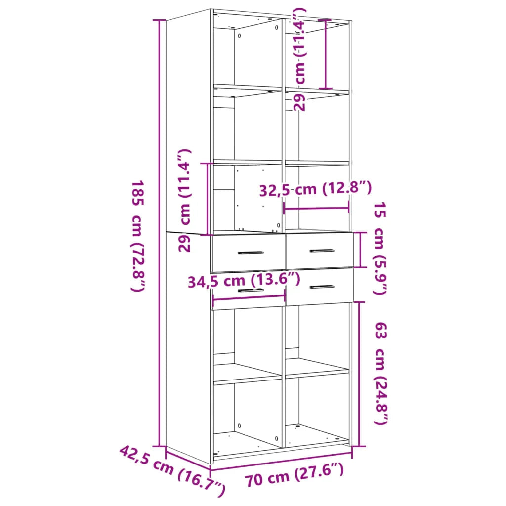 Buffet credenza cassettiera mobiletto mobile contenitore organizer cucina soggiorno salotto alto 70 x 42,5 x 185 cm legno ingegnerizzato grigio 02_0034719