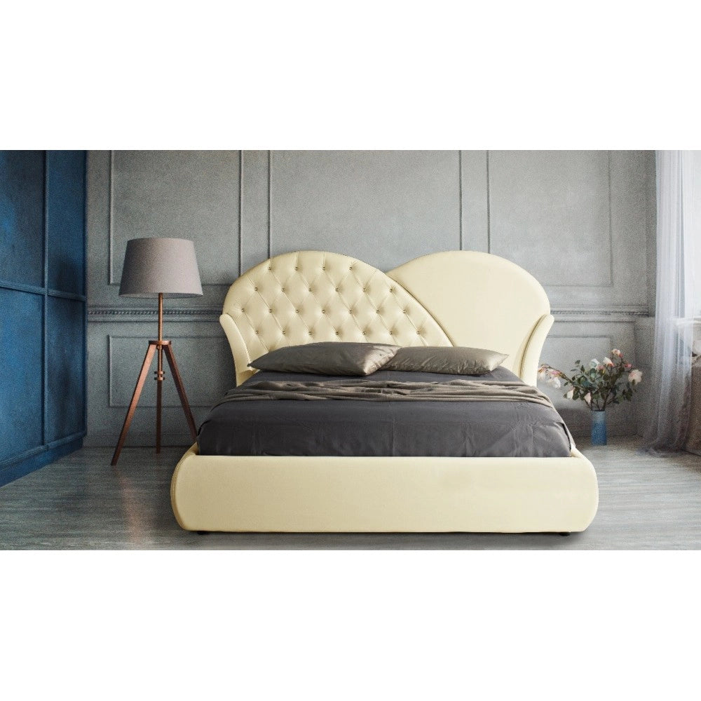 Letto con contenitore Marubi colore crema bottoni effetto cristallo